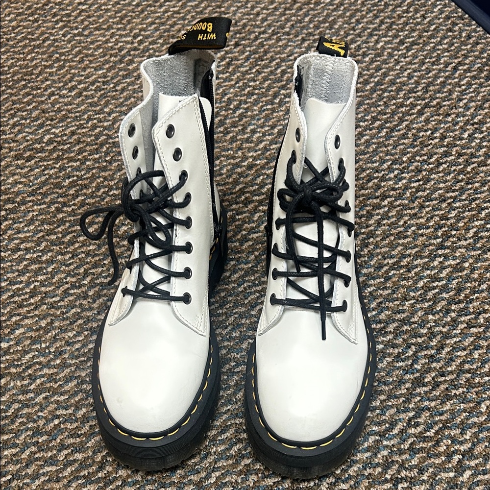 Dr. Martens White Leather Combat Boots with Black Laces